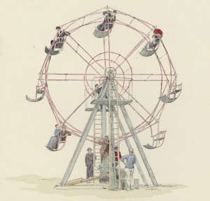 Fairground hjul (farve litho) af Jules Arsene (after) Garnier