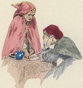 Spåkone på messen (farve litho)