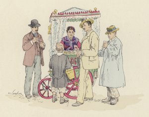 Lemonade sælger på messen (farve litho) af Jules Arsene (after) Garnier