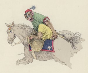 Abe rider på en hest (farve litho)