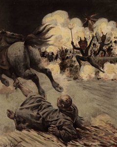 Broder Etienne Tappecoue bliver drænet af sin hest, efter at han blev angrebet af landsbyboere forklædt som djævle. Pantagruel. Illustration af Jules Garnier. I "Rabelais et l