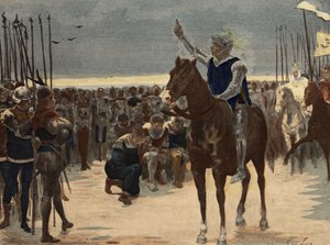 Gargantua, vinderen af Picrocholes hær, kongen af Lerne, taler til de besejrede. Gargantua. Illustration af Jules Garnier. I "Rabelais et l