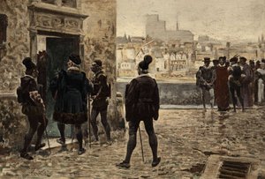 Mester Janotus (Ianotus) af Bragmardo foran Gargantuas parisiske hjem. Gargantua. Illustration af Jules Garnier. I "Rabelais et l