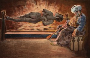 Panurge bliver passet af en tyrker, der er faldet i søvn. Pantagruel. Illustration af Jules Garnier. I "Rabelais et l