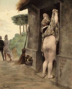 Panzousts sibylle ruller sin kjole og blotter sin bagdel, mens Panurge og Epistemon bevæger sig væk. Pantagruel. Lustrationen af Jules Garnier. I "Rabelais et l