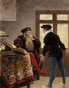 Filosoffen Trouillogan og Panurge diskuterer Panurges ægteskab. Pantagruel. Illustration af Jules Garnier. I "Rabelais og Jules Garniers værker".