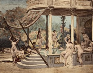 Kvinder bader i klosteret i Theleme. Gargantua. Illustration af Jules Garnier. I "Rabelais et l