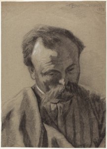 Selvportræt, ca. 1877 (sort kridt forstærket med hvidt kridt, på gråt lagenpapir) af Jules Bastien Lepage