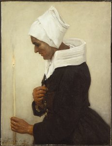 Bretonsk bondekvinde holder en tilspidsning, c.1869 af Jules Breton