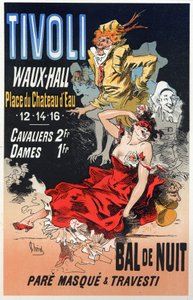 Kunst. Underholdning. Maskeradebal i Tivoli Waux Hall, Paris. Plakat af Jules Cheret, Frankrig, ca. 1870 (plakat) af Jules Cheret