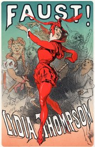 Kunst. Underholdning. Danseren Lydia Thompson som Mephisto. Plakat af Jules Cheret for stykket "Faust", England, ca. 1860-70 (plakat) af Jules Cheret