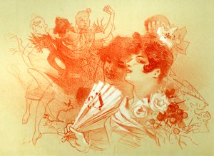 Ved bal - tegning (sanguine) af Jules Cheret (1836 - 1932) - unge kvinder og dansere - dans - privat samling - af Jules Cheret