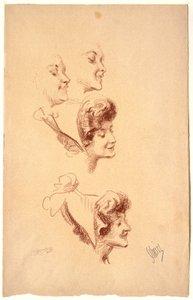 Vier Studien eines Frauenkopfes af Jules Cheret