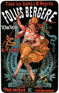 Plakat for Folies-Bergere 1874 af Jules Cheret (1836-1932) - kunstflyvning, balletter, pantomimer, operetter, dans, danser, music hall (music hall), Gay Paris, Paris by night - af Jules Cheret