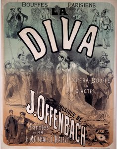 Plakat for operetten "Diva" med musik af Jacques Offenbach (1819-1880) på de parisiske Bouffes af Jules Cheret