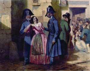 Anholdelse af en prostitueret af politiet, ca. 1835