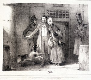 Mand, der forlader fængslet og genforenet med sin familie, ca. 1830. af Jules David