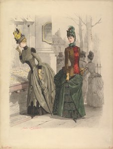 Two Women in Day Dresses: Forberedende tegning til en modeplade fra..., 19. oktober 1886. af Jules David