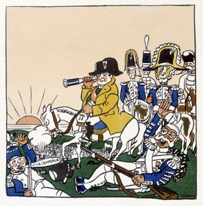 Napoleon i slaget ved Austerlitz (1805) - i "Histoire de France" af Jules Depaquit, ill. af ham selv, red. jonquières, Paris