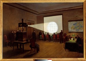 Screening of microfilmees on central telegraphy in November 1870 Painting by Jules Didierdani