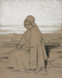 En siddende Hyrdinde af Jules Dupré