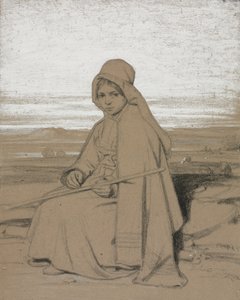 En siddende hyrdinde, 1800-tallet. af Jules Dupré