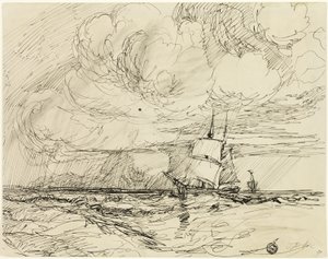 Skibe til søs under storm af Jules Dupré