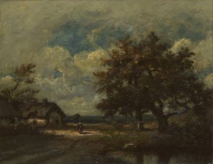 The Cottage by the Roadside, Stormy Sky, ca. 1860. af Jules Dupré