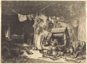 Interiør af et bondehus af Jules Dupré
