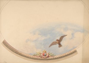Design til et loft malet med skyer og en svævende ørn, anden halvdel af 1800-tallet. Skaber: Jules-Edmond-Charles Lachaise, Eugène-Pierre Gourdet. af Jules Edmond Charles Lachaise and Eugène Pierre Gourdet