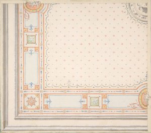 Design til loft recto, målinger med designkode verso, anden halvdel af 1800-tallet. Skaber: Jules-Edmond-Charles Lachaise, Eugène-Pierre Gourdet. af Jules Edmond Charles Lachaise and Eugène Pierre Gourdet