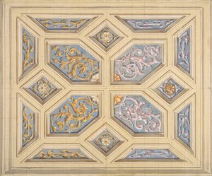 Design til et kasseloft dekoreret med rinceaux, 1840-97. Skaber: Jules-Edmond-Charles Lachaise, Eugène-Pierre Gourdet.