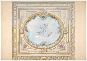 Design til et loft i rokokostil med en trompe loeil oculus