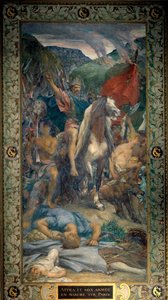 Attila (395-453) Hunnernes konge og hans hær af barbarer, der gik på Paris i 450 Fresco af Jules Elie Delaunay (1828-1891) 1800-tallet. Paris, Pantheon