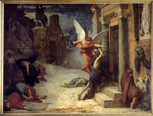 Pesten i Rom Allegorisk fremstilling af blomsten, der bryder igennem dørene. Maleri af Jules Elie Delaunay (1828-1891) 1869. Dim. 1,31 x 1,76 m Paris, musee d