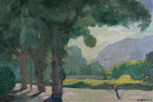 Grenoble, set fra Île Verte 1922 Olie på pap af Jules Flandrin