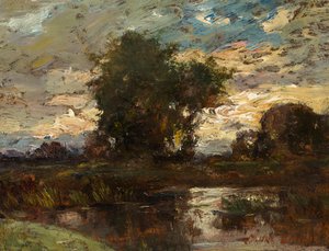 Aftenhimmel over stående vand af Jules Louis Dupré