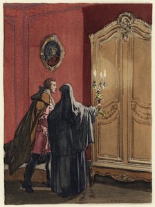 Illustration til Casanovas erindringer (farvelitografi) af Jules Marie Auguste Leroux