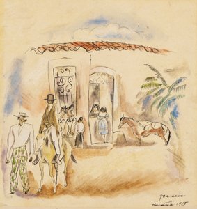 Figurgruppe, mand med grønne plaidbukser af Jules Pascin