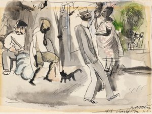 Figurer og kat i parken af Jules Pascin