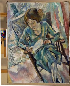 Pige i grøn læsning, 1917 af Jules Pascin