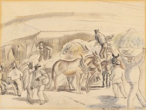 Høstmaskiner, 1917 (wc på papir) af Jules Pascin