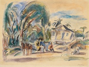 Landskab, huse og træer af Jules Pascin