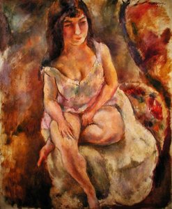 Siddende halvnøgen af Jules Pascin