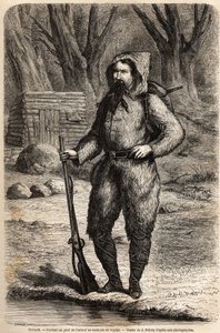 Portræt af doktor Henri (Heinrich) Barth (1821-1865), tysk opdagelsesrejsende, i rejsedragt. Tegning af Jules Pelcoq, til illustration af rejsen 1849-1855, til Afrikas centrum, af Dr. Henri Barth. Indgravering i "" Le tour du monde, nouveau journal des vo
