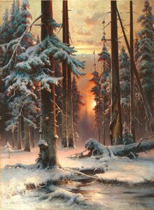 Vintersolnedgang i granskoven, 1889