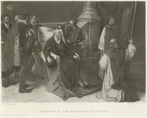 Charles V ved klosteret St Just gravure af Juliaan de Vriendt
