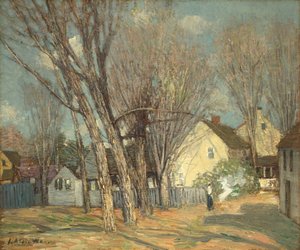 Windham Village, ca. 1913-14 (olie på mahognipanel) af Julian Alden Weir