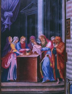 Præsentation i templet, fra en faksimile af Breviary of King Philip II of Spain, 1569 (pergament)
