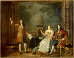 Jean Racine (1639-1699) læser "" Athalie"" før Ludvig XIV (1638-1715) og Francoise d